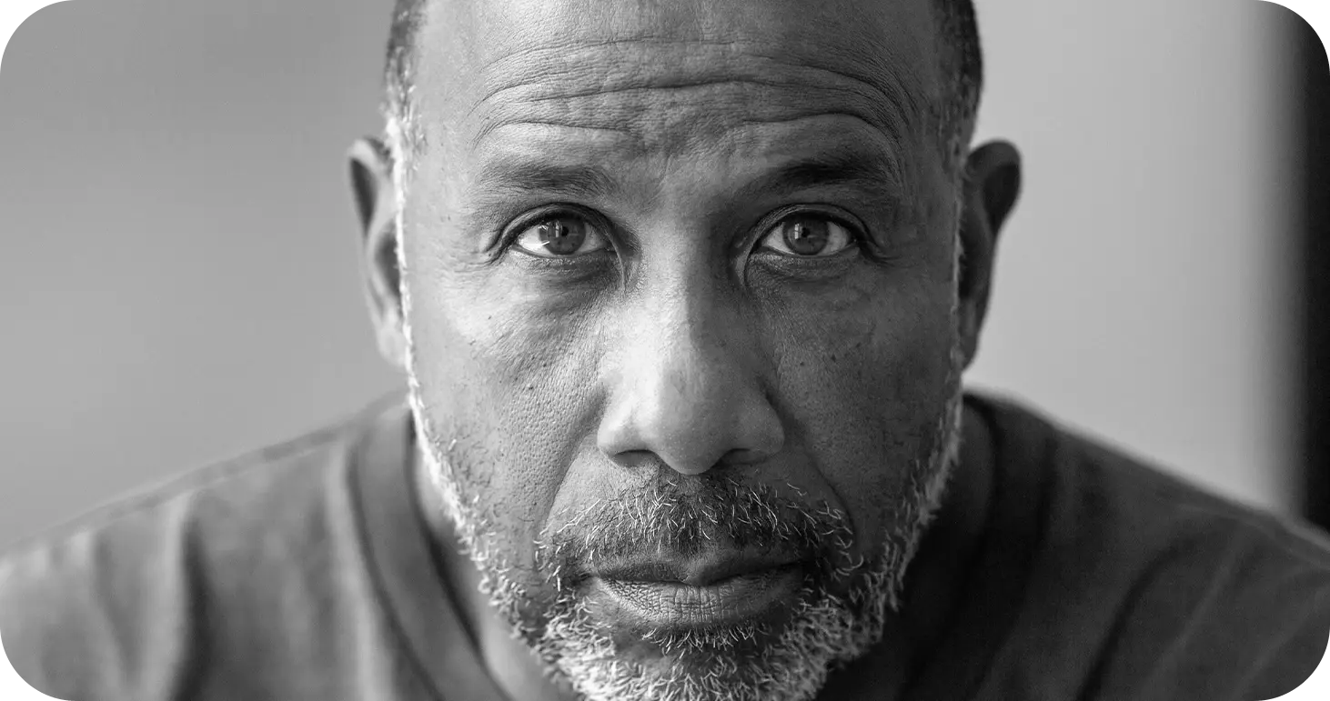 Portrait of a man with a thoughtful expression in black and white